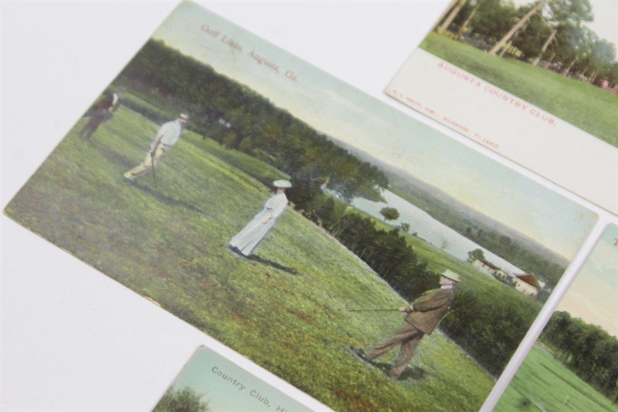 Four (4) Classic & Vintage Augusta Country Club & Golf Links Club Postcards - Some Used