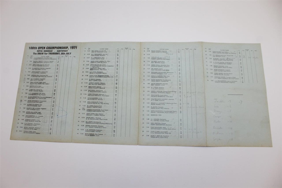 Multi-Signed 1971 OPEN Championship at Royal Birkdale Program with Draw Sheet JSA ALOA