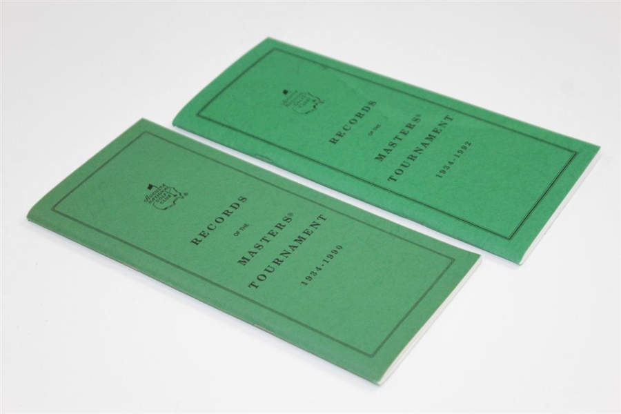 Augusta National Golf Club 1934-1990 & 1934-1992 Records of The Masters Tournament Booklets