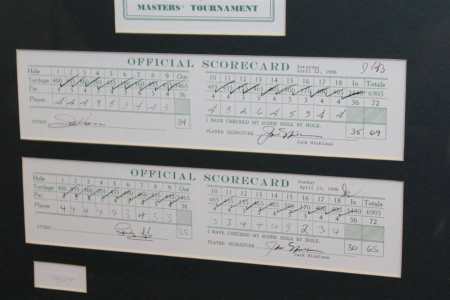 Jack Nicklaus 1986 Masters Winning Scorecards Ltd Ed Reproduction Framed Pint #194/279