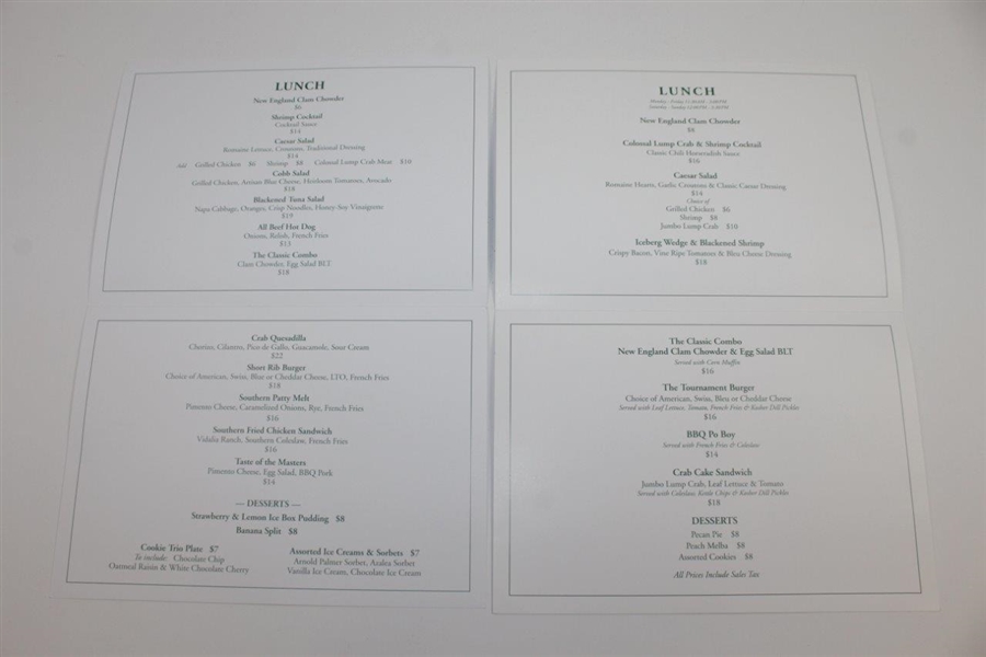 Two Masters Clubhouse Lunch Menus (2014 & 2018) & 2018 Clubhouse Dinner Menu
