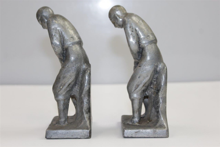Vintage Aluminum Golfer Themed Unmarked Bookends