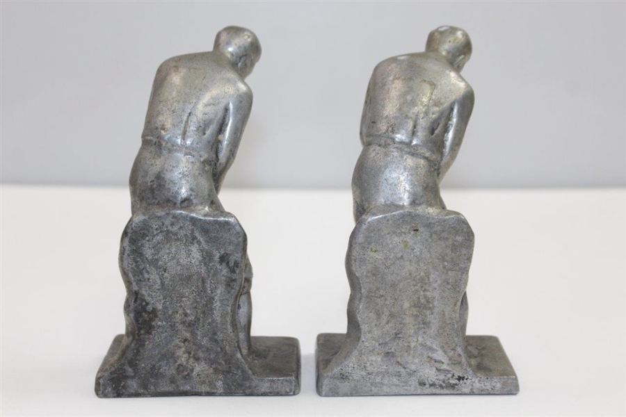 Vintage Aluminum Golfer Themed Unmarked Bookends