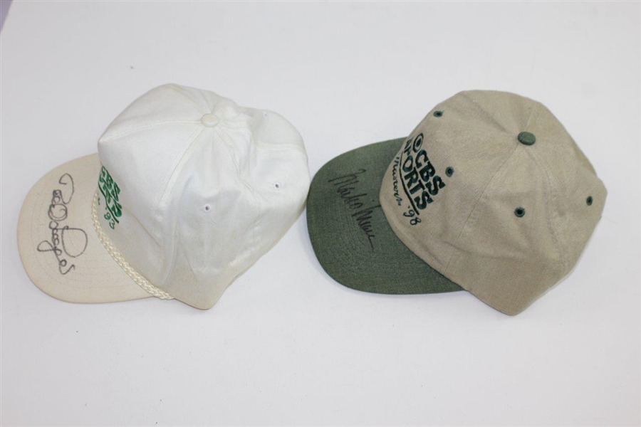 Bernhard Langer & Mark O'Meara Signed Masters CBS Sports Logo Hats - White '93 & Green '98 JSA ALOA