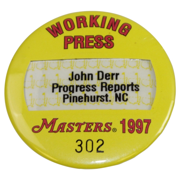 John Derr's 1997 Masters Tournament Working Pass Badge #302