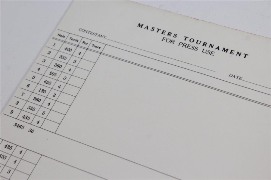 Masters Tournament Press Scoring Sheet Pad & 1994 Concession Pass