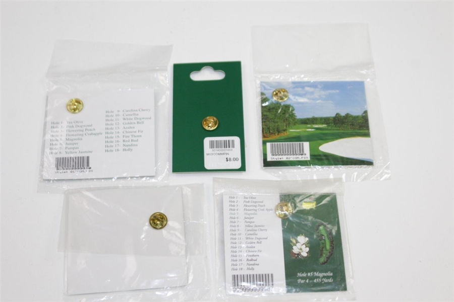 Set of Tiger Woods Wins Masters Commemorative Pins - 1997, 2001, 2002, 2005, & 2019