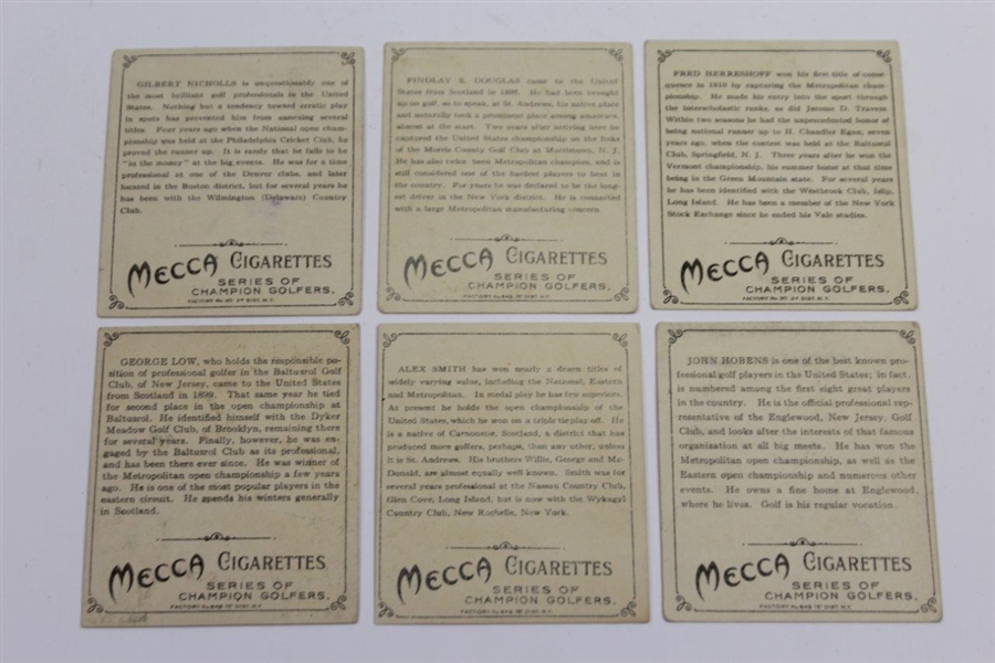 Vintage Mecca Cigarette Golf Cards - Six (6) Golfer Series - Smith, Nicholls, Douglas, & others