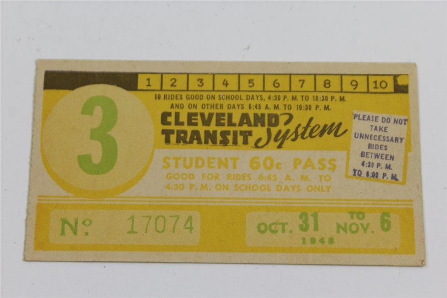 Babe Zaharias Signed Cleveland Transit System Pass with Exhibition at Hawthorne Article JSA ALOA