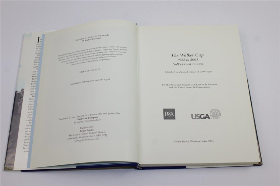 Chuck Kocsis' Personal 2002 'The Walker Cup 1922-1999 Golf's Finest Contest' Book by Gordon G. Simmonds