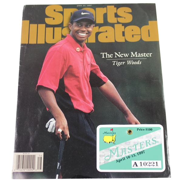 1997 Masters Series Badge #A10221 Attached to 1997 Sports Illustrated Cover Page
