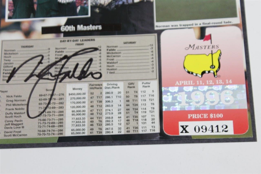 1996 Masters Badge #A10221 Attached to Nick Faldo Signed 1996 GolfWorld Cover Page JSA ALOA