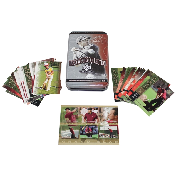 Tiger Woods Upper Deck 'Collectibles' Card in Original Tin with Commemorative Grand Slam Card