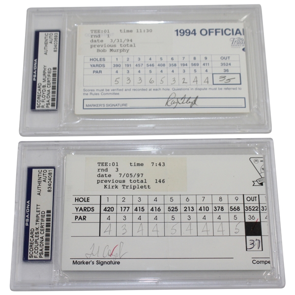 Fred Couples/Triplett & Ray Floyd/Murphy Signed Official Used Scorecards Both PSA Slabbed