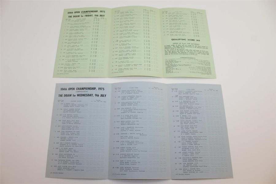 1975 OPEN Championship at Carnoustie Official Program with Wednesday & Friday Draw Sheets