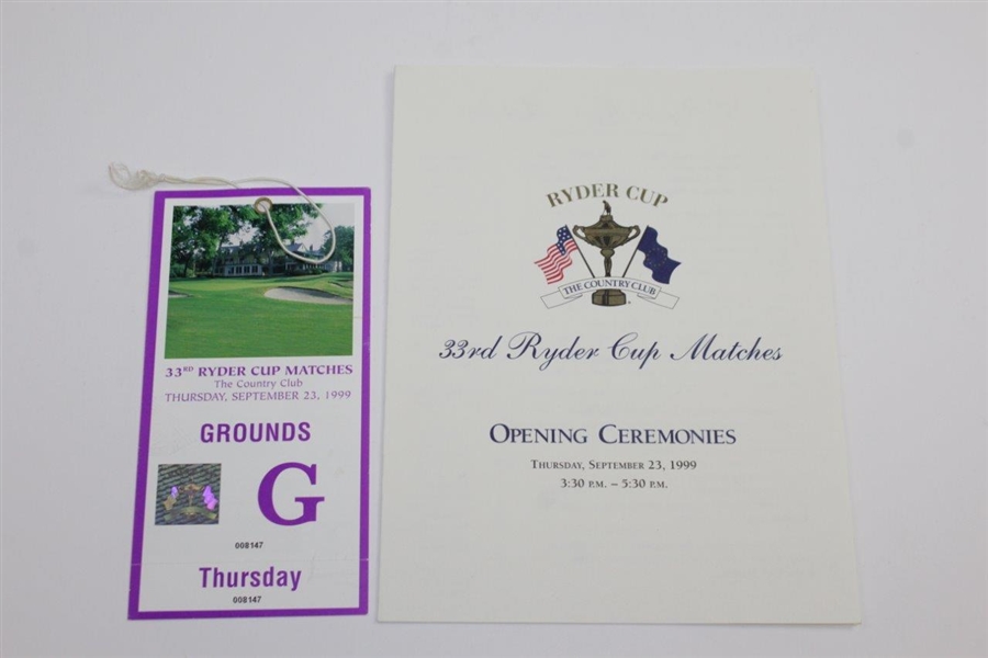 1999 Ryder Cup Program, Opening Ceremonies Booklet, Ticket, & Two Maps