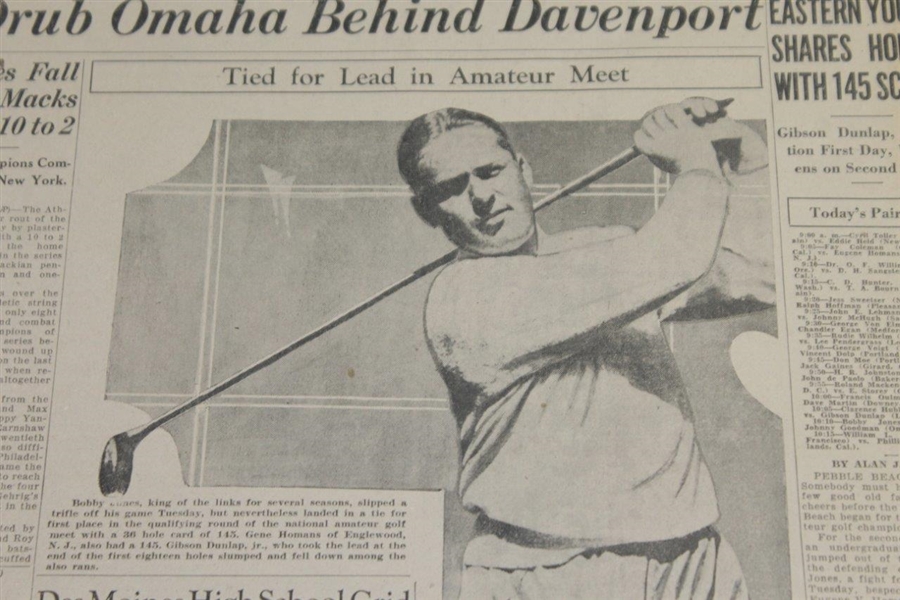 September 14, 1929 Des Moines Register Bobby Jones Low Qualifier Headline Newspaper - Full