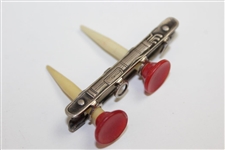 Art Deco Golf Bag & Balls Themed Golf Tee Holder with Two Red/White Celluloid Tees