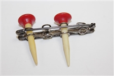 Art Deco Golf Bag & Balls Themed Golf Tee Holder with Two Red/White Celluloid Tees