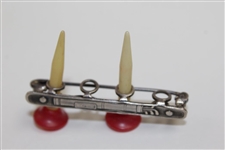 Art Deco Golf Bag & Balls Themed Golf Tee Holder with Two Red/White Celluloid Tees