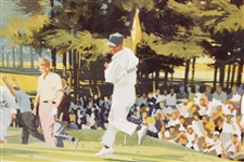 Jack Nicklaus 1975 Masters Raising Putter Canvas Print by Artist Robert Knight - Framed