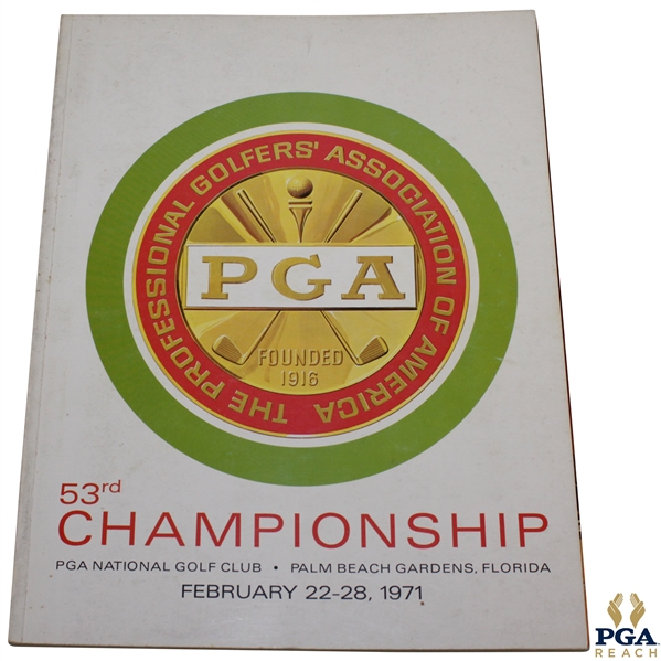 1971 PGA Championship at PGA National CC Official Program - Jack Nicklaus Winner