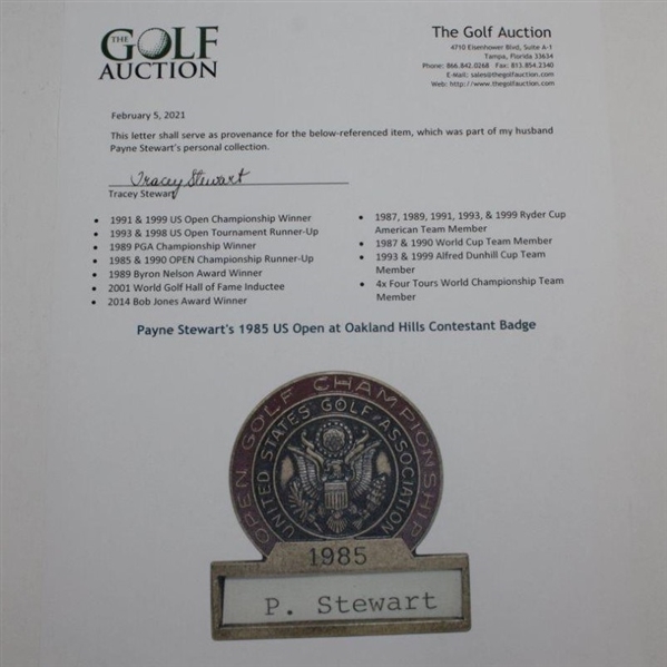 Payne Stewart's 1985 US Open at Oakland Hills Contestant Badge