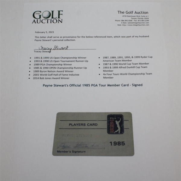 Payne Stewart's Official 1985 PGA Tour Member Card - Signed JSA ALOA