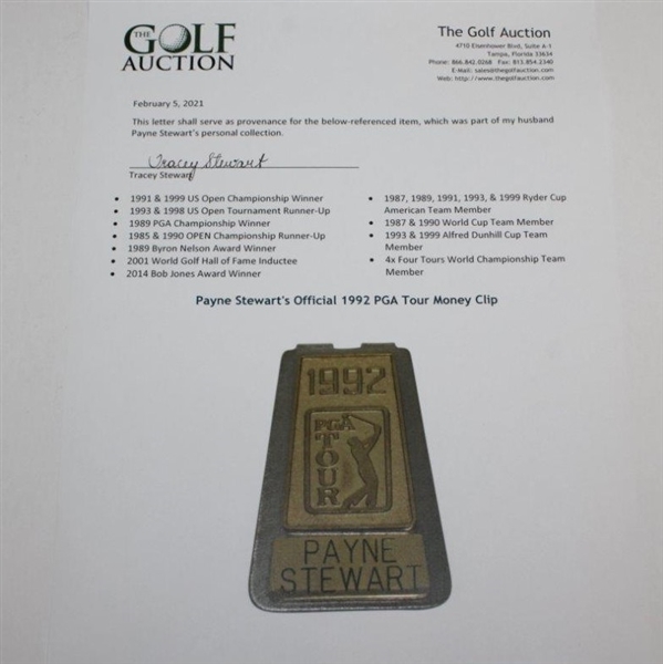 Payne Stewart's Official 1992 PGA Tour Money Clip