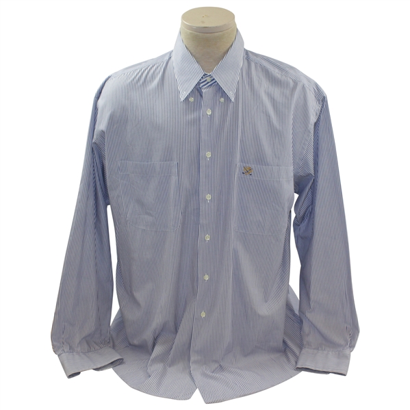 Payne Stewarts Personal PS with Crossed Clubs Logo Lt Blue Striped Button Down Dress Shirt