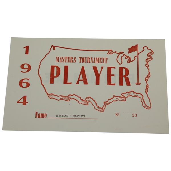1964 Masters Tournament Player Parking Pass