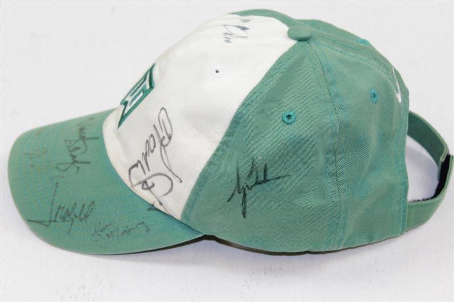 Classic TW Green/White Hat Signed by Tiger Woods, Vijay, Olazabal, & others JSA ALOA