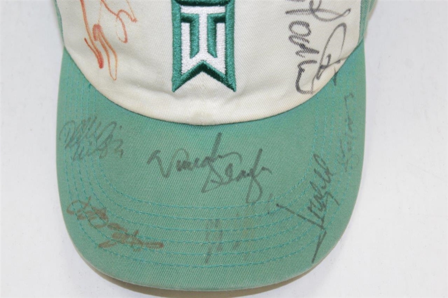 Classic TW Green/White Hat Signed by Tiger Woods, Vijay, Olazabal, & others JSA ALOA