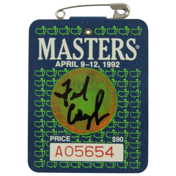 Fred Couples Signed 1992 Masters Tournament SERIES Badge #A05654 JSA ALOA