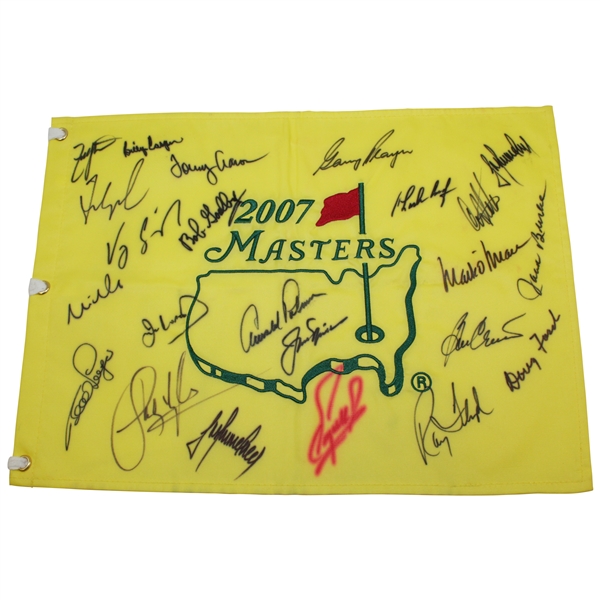 Arnold Palmer & Jack Nicklaus Center Signed 2007 Masters Champs Flag - 23 JSA ALOA