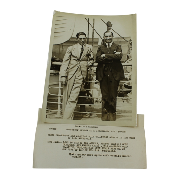 Walter Hagen & Tommy Armour 7/24/1920 on S.S. Aquitania New York Arrival Underwood Press Photo - Victor Forbin Collection