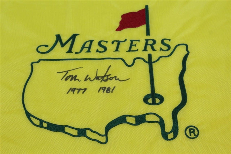 Tom Watson Signed Masters Undated Flag with Years Won Notation JSA ALOA