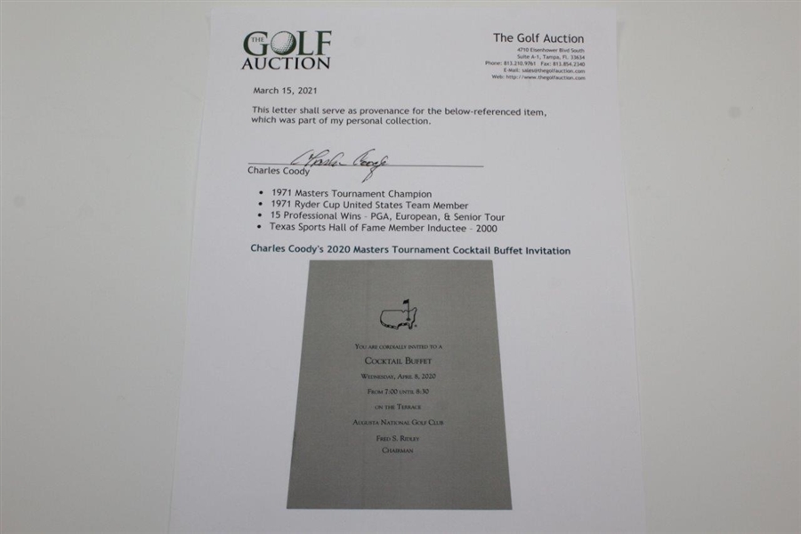 Charles Coody's 2020 Masters Tournament Cocktail Buffet Invitation