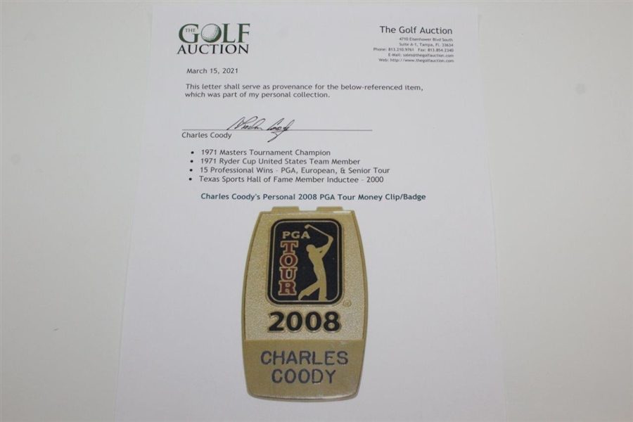 Charles Coody's Personal 2008 PGA Tour Money Clip/Badge