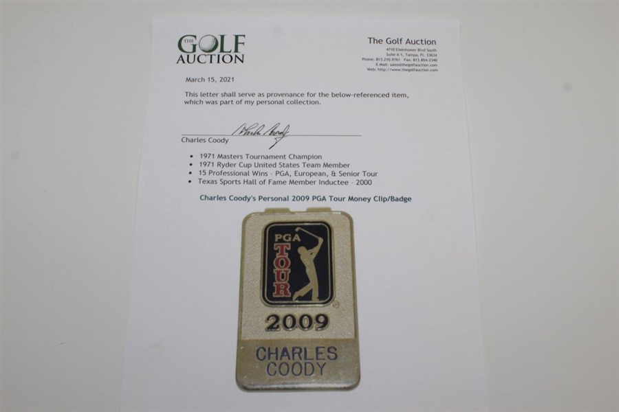 Charles Coody's Personal 2009 PGA Tour Money Clip/Badge
