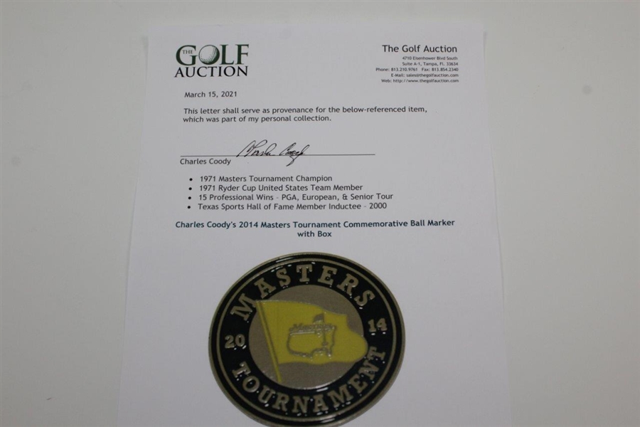 Charles Coody's 2014 Masters Tournament Commemorative Ball Marker with Box