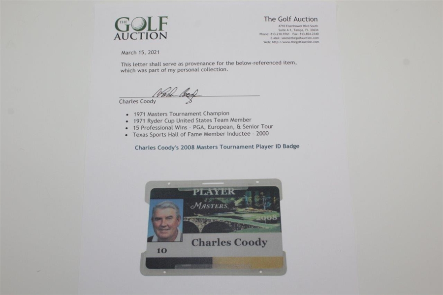 Charles Coody's 2008 Masters Tournament Player ID Badge