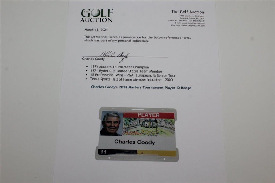 Charles Coody's 2018 Masters Tournament Player ID Badge