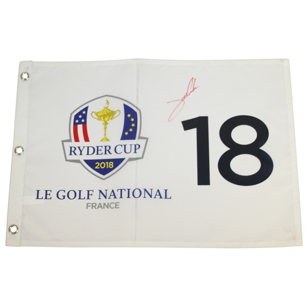 Jon Rahm Signed 2018 Ryder Cup at Le Golf National Flag JSA ALOA