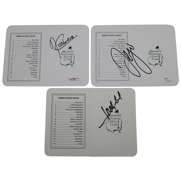 Angel Cabrera, Sergio Garcia, & Jose Maria Olazabal Signed Augusta National Golf Club Scorecards JSA Certs & ALOA