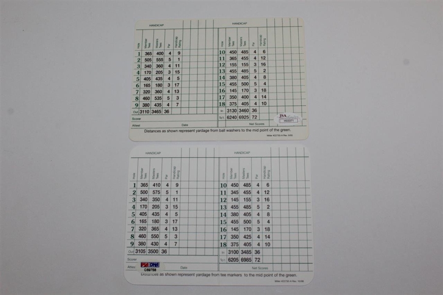 2x Masters Champs Bubba Watson & Ben Crenshaw Signed Augusta National Golf Club Scorecards JSA & PSA