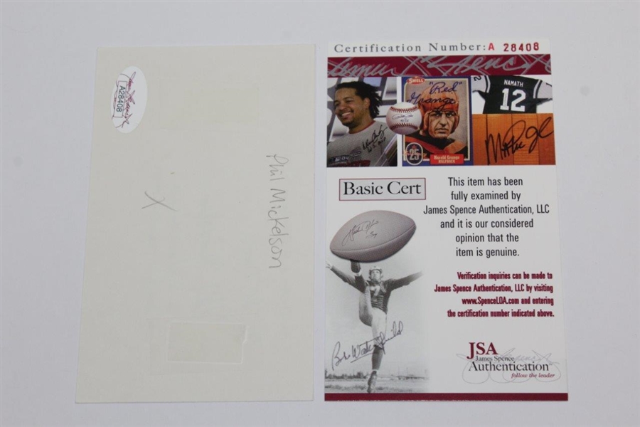 Classic Phil Mickelson Signed 3x5 Card with NCAA & Amateur Champ Inscription JSA #A28408