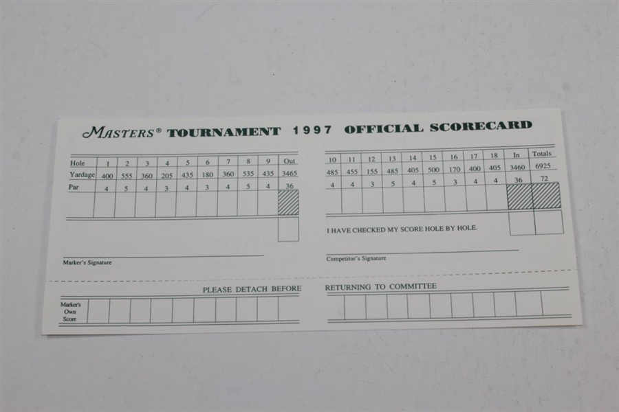 1997 Masters Tournament Official Scorecard - Tiger Woods First Masters Win!