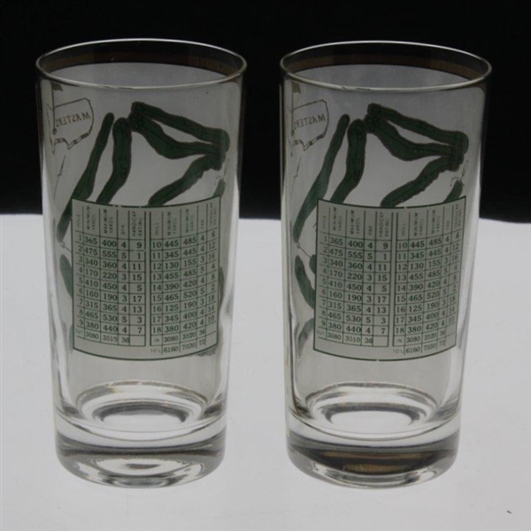 Pair of Masters Tournament Aeiral Course Map Layout with Scorecards Frosted Drinking Glasses