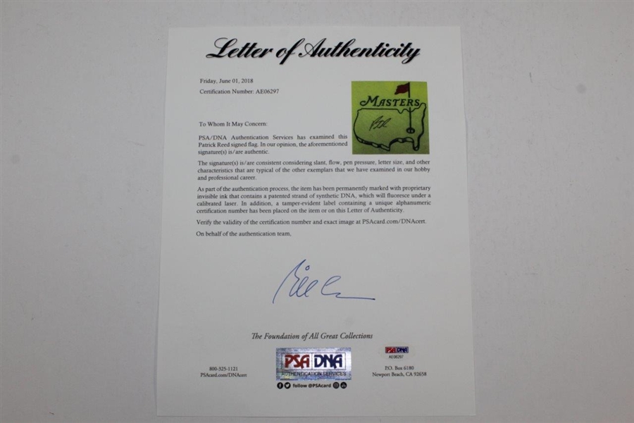 Patrick Reed Signed Undated Masters Tournament Embroidered Flag PSA/DNA #AE06297